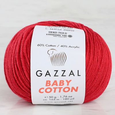 Gazzal Baby Cotton Kırmızı Bebek Yünü Örgü İpi 50g 3439