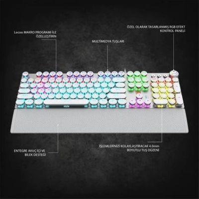 Lecoo KG1102 Kablolu Blue Switch Makro Tuşlu RGB LED Aydınlatmalı Mekanik Gaming Türkçe Q Metalik Klavye