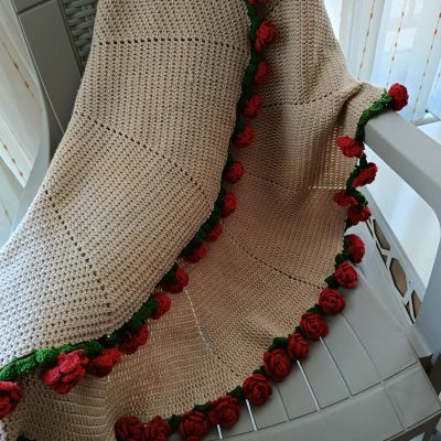 Çiçekli Battaniye, Şal Buket Battaniye, Buket Şal, Örgü Çiçek Buketi