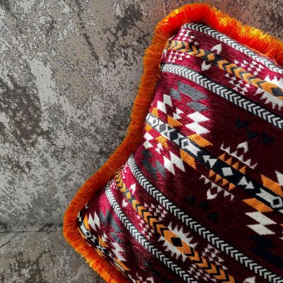 Biguzu Narin Etnik Desenli Püsküllü Dekoratif Kırlent 40x40cm