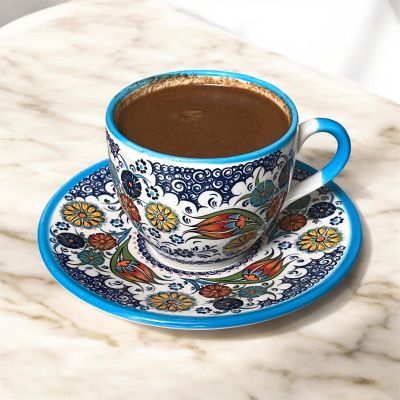 Porselen 2 Kişilik Kahve Fincan Takımı Çinili Mavi