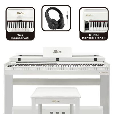 Midex PLX-140 PRO-WH Bluetooth Dijital Piyano 88 tuşlu (Kulaklık+Tabure)
