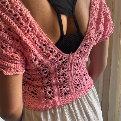 Pembe El Örgüsü Kadın Yazlık Crop Bluz