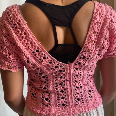 Pembe El Örgüsü Kadın Yazlık Crop Bluz