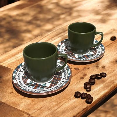 Keramika Life Happens Coffee Helps Özel Teneke Kutulu Kahve Fincanı Takımı 2 kişilik