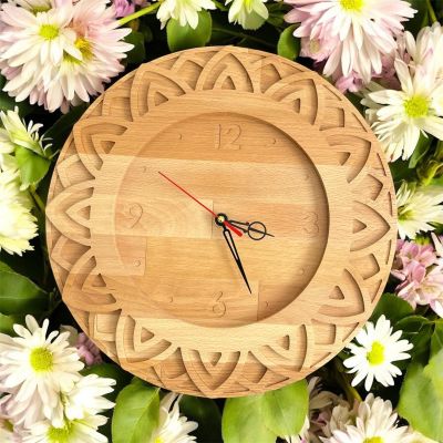Biguzu Lotus Doğal Ahşap Duvar Saati 30cm